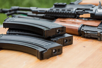 assault rifle AK-47 on a wooden surface