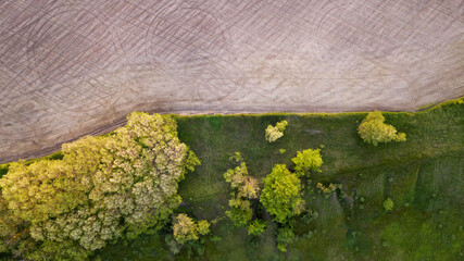 aerial landscape at sunrise. natural summer background. drone shot