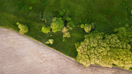aerial landscape at sunrise. natural summer background. drone shot