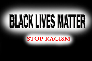 Text on the Black lives matter. Stop racism banner. A protest slogan about the human rights of black people in America. Ofl font text on a black background. 3D illustration