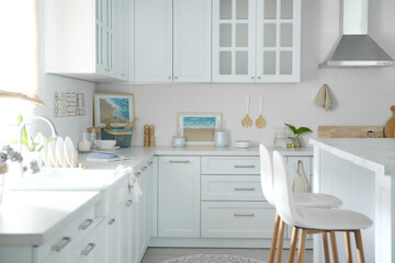 Beautiful kitchen interior with new stylish furniture