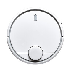 Modern white robot vacuum cleaner isolated on white background. Technology concept. Smart home concept. Hygiene concept.