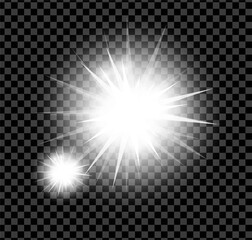 Bright glowing and shining star flares effect isolated on transparent background. Vector illustration