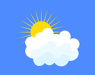 Flat sun and cloud Icon. Summer pictogram on blue background. Sunlight symbol. Vector illustration, EPS10