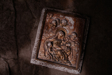 An old icon with the mother of the Lord and Jesus Christ. High quality photo