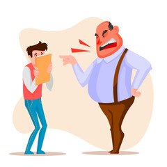Cartoon Color Character Person Male Angry Boss Concept. Vector