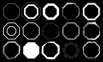 Black and white Octagon Pack 15 in 1. Vector illustration