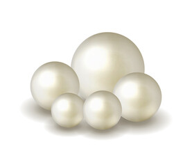 Pack nature ,sea pearl background with small and big white pearls . Vector illustration