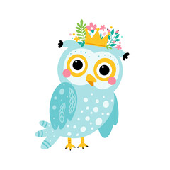 Cute cartoon owl with flowers