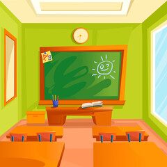 Cartoon Color School Classroom Interior Inside Concept. Vector