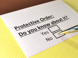 Obraz premium One person is answering question about protective order.