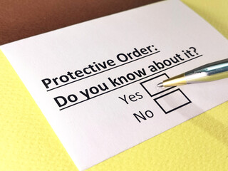 Obraz premium One person is answering question about protective order.