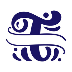 Split letters T name Vector Hand Drawn calligraphic floral monogram or logo. Uppercase Hand Lettering Letter with swirls and curl. Wedding Floral Design