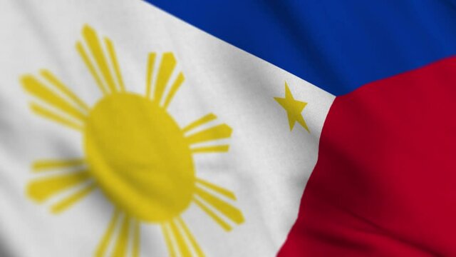phillippines national flag waving with fabric texture fluttering in wind in a seamless loop in smooth slowmotion animation background