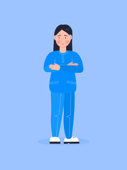 Doctor vector isolated for web, app. Therapist, surgeon, scientist are shown in cartoon style. Nurse is helping. Medical stuff illustration. wears a mask and writes medical history.