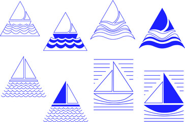 Vector set of stylized sailing boats. Logo. Line art.