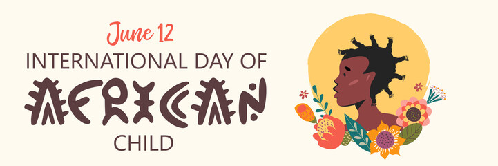 June 12. International day of the African child. Vector illustration, banner.
