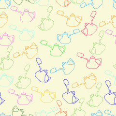 Seamless pattern with tea pots and tea cups.