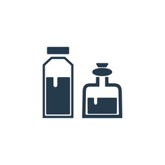 Chemistry lab containers icon. Research or analysis bottles sign.