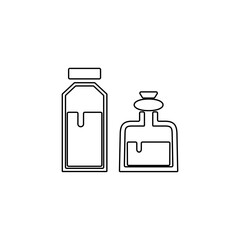 Chemistry lab containers icon. Research or analysis bottles sign.