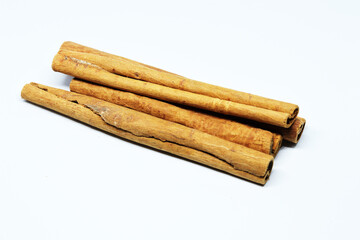 Fragrant cinnamon sticks isolated on white background without shadow
