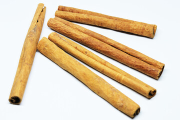 Fragrant cinnamon sticks isolated on white background without shadow