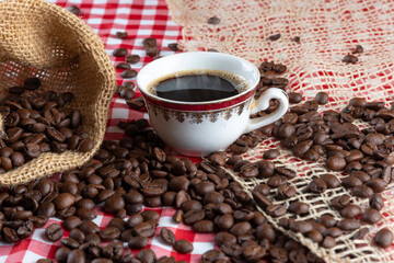 The image, aroma and flavor of coffee. Arrangement with coffee and accessories.