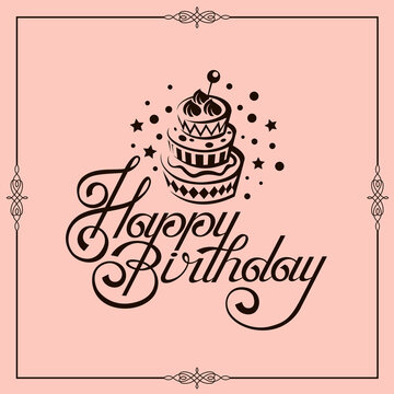 happy birthday card design with cake isolated on pink background