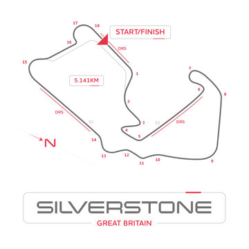 Silverstone formula 1 grand prix motor racing circuit minimal diagram with labels
