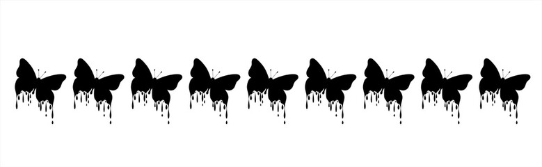 Vector silhouette of collection of butterflies on white background. Symbol of insect.