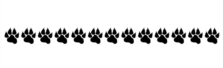 Vector silhouette of collection of animals paw on white background. Symbol of pets.