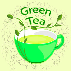 Green tea. Tea leaves. A Cup with a drink. Illustration