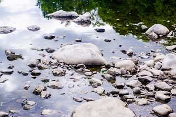 Horizontal background of pebbles and river edge