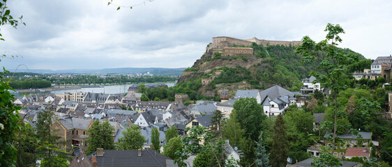 Koblenz-Ehrenbreitstein is on the right bank of the Rhine opposite the Deutsches Eck