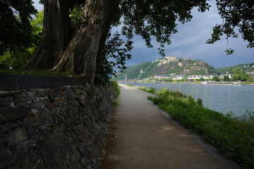 Ehrenbreitstein is located on the eastern bank of the Rhine at Koblenz