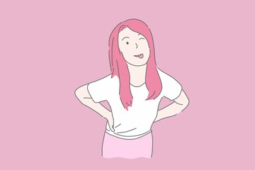 Pretty girl  with arms and sticking out tongue that means teasing or josh vector.