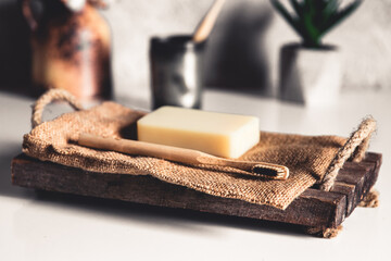 Eco concept, zero waste, organic products on a gray background PNOV2019