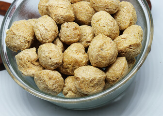 Raw Soya Chunks Isolated on White Background