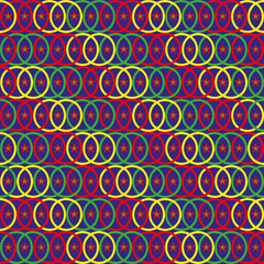 Stars and circles on a blue background of different colors.