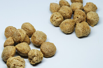 Raw Soya Chunks Isolated on White Background