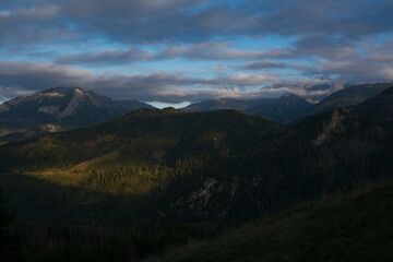 Obraz premium Sunset in the Tatra mountains, Malopolskie, Poland.