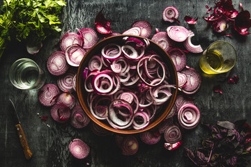 close up of sliced red onion, intended as a background image
