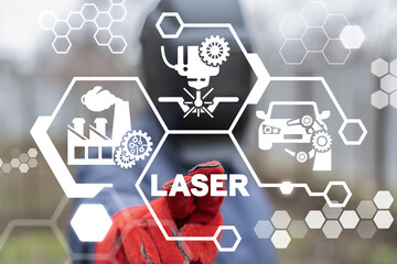 Laser Automatic Computing Smart Robotic Machine Industry Concept. Industrial Cutting Engraving...