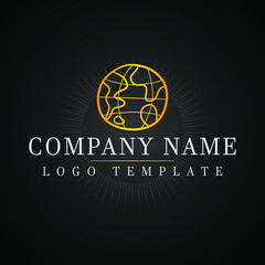 World Icon Doodle. Earth Internet. Logotype Communication Business. Flat Golden Icon.