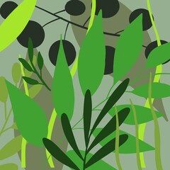 Illustration of leaves and nature in light green background