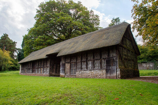 Cardiff, UK: September 25, 2017: Stryd Lydan Barn - is a cruck and timber-framed barn created by linking two separate structures and dates from about 1550. UK