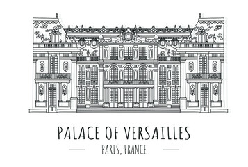 Obraz premium Hand drawn isolated vector illustration famous landmark of Palace of Versailles, Paris, France, Business Travel and Tourism Concept