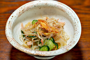 Vermicelli salad mixed with vegetables in a bowl