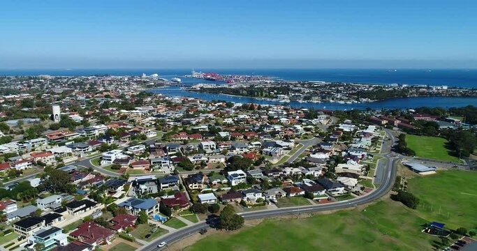 Aerial view of East Fremantle Town, Fremantle, Fremantle Harbour, North Fremantle and Swan River. Perth, WA, Australia