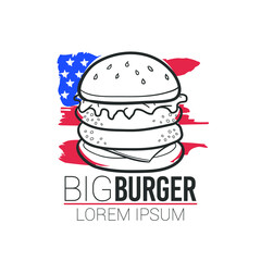 Big Burger Fast Food Traditional Doodle. Icons Sketch Hand Made. Design Vector Line Art.